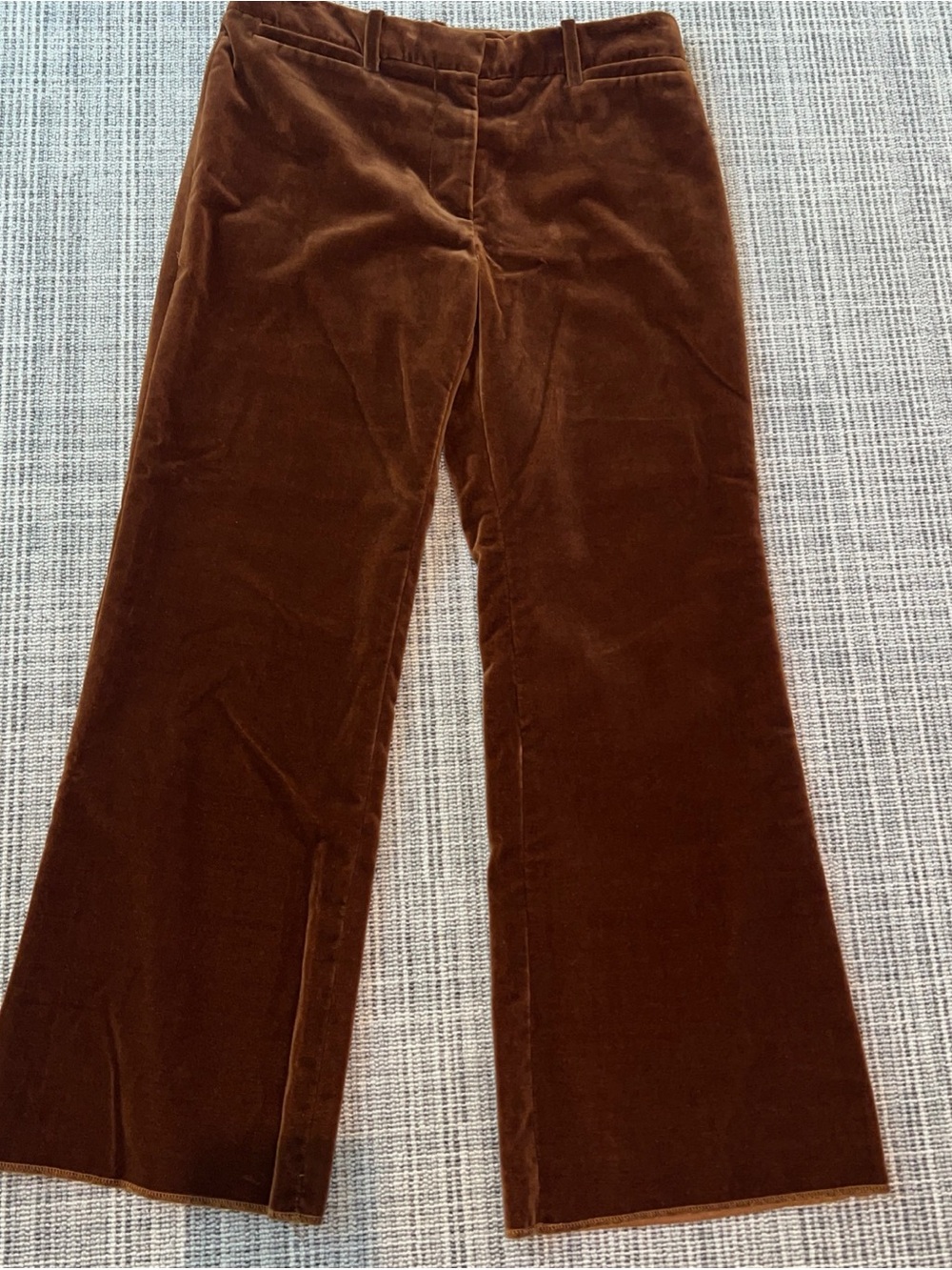 Nili Lotan Derek Cognac/Brown Velvet Flare Mid Rise Cropped Pants - size 8- Nwot - Picture 2 of 10